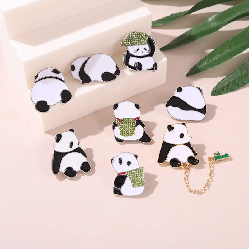 Chinese Styles Panda Brooch Cute Animal Pin Metal Badge Costume Props Accessories Bamboo Giant Panda Collar Pin