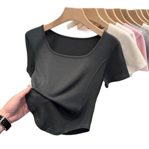 T-shirt estiva da <span class=keywords><strong>donna</strong></span> a maniche corte, vestibilità slim, <span class=keywords><strong>con</strong></span> scollo quadrato, orlo curvo, scollo ampio e design a spina di pesce. - Product Image 5