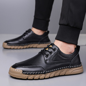Mocasines Casuales de Cuero para Hombre, Cosidos a Mano, de Piel de Vaca, Tacón Bajo, Suela de Goma Transpirable, Zapatos de Ocio - Product Image 4