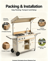 Cuisine extérieure avec barbecue et évier, armoire de rangement, table latérale pliable, idéale pour la cour, le camping, la vie en plein air
