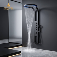 Panneau de douche mural en laiton multifonctionnel avec cascade et pluie, grand système de douche LED, design moderne et luxueux