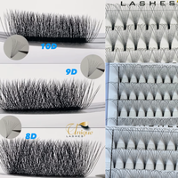 UNIQUE LASHES Extensions de cils préfabriquées en éventail, à tige courte, thermocollées, volume 8D, étroites, 8D 9D 10D, Mega, courbure CC