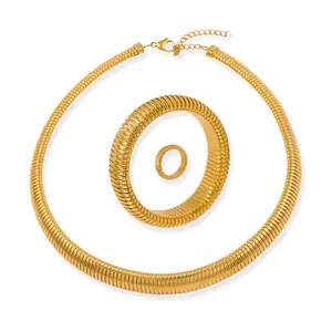 Elastic Expansion Contraction Snake Stainless Steel Gold Necklace