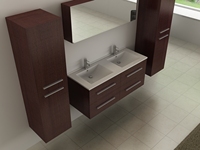Meuble-lavabo mural BELLAGIO 120 cm en MFC imitation bois avec double vasque en céramique, ensemble de meuble de salle de bain flottant minimaliste