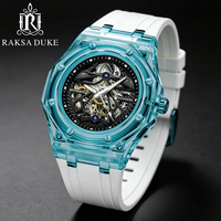 Montre automatique squelette de luxe Raksa Duke pour homme, cadran 44 mm, montre mécanique, étanche 3 ATM, bracelet en silicone