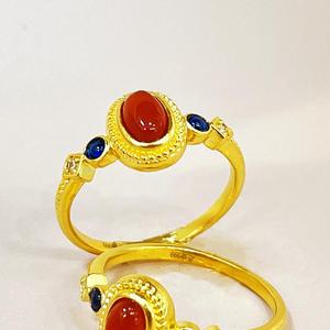 Anillo de oro de 10 quilates Mini Palace Sparrow de esmalte dorado con cornalina - <span class=keywords><strong>Alianza</strong></span> de boda de oro macizo <span class=keywords><strong>para</strong></span> <span class=keywords><strong>mujer</strong></span> - Product Image 3