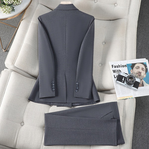 Women's Suit Set Double Breasted Jacket Pants Formal Office Wear Spring Autumn Anti-Wrinkle Worsted Full Sleeve Notched Collar - Product Image 2