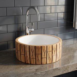 Lavabo de salle de bain carré moderne en céramique marron avec plateau blanc à poser sur comptoir pour usage commercial - Product Image 1