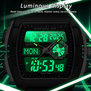 Montre numérique multifonctionnelle en forme de barillet SANDA 3397, montre-bracelet étanche avec fonction lumineuse, compte à rebours et alarme - Product Image 5