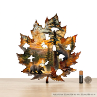 Puzzle en bois en forme de feuille d'érable, scène automnale coucher de soleil pin lac, découpé au laser en tilleul finition satinée, boîte cadeau, directement de l'usine OEM