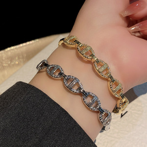 Fashion Chain Link <b>Bracelet</b> <b>Copper</b> Alloy Micro Inlaid Zircon Golden Platinum Women's Gift Jewelry Yiwu Origin - Product Image 2