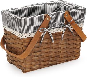 <span class=keywords><strong>Cesta</strong></span> de picnic <span class=keywords><strong>rectangular</strong></span> pequeña forrada con forro de guinga <span class=keywords><strong>cesta</strong></span> de virutas de madera blanca antigua <span class=keywords><strong>cesta</strong></span> de virutas de madera redonda natural - Product Image 6
