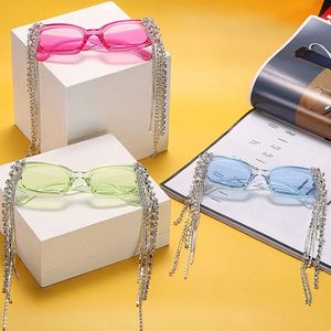 2021 Luxury Candy Color Rectangle Sunglasses <b>Steampunk</b> Diamond Eyeglasses Tassel Rhinestones Sunglasses Women - Product Image 5