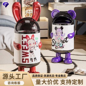 Flip Top Trash Can Cartoon Bunny Ear Design Cylindrical Indoor Waste Bin For Kitchen Living Room - Product Image 5