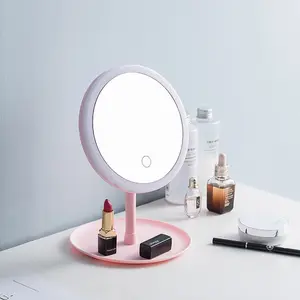 Espelho de maquiagem LED para mesa, espelho de beleza com luz de preenchimento ajustável