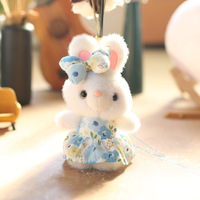 Porte-clés et décoration de sac en peluche, motif lapin mignon en robe fleurie, style dessin animé, populaire auprès des influenceurs