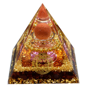 Adorno Piramidal de Cristal con Piedras, Ojo de Tigre Rojo, Resina Epoxi de Vidrio Azul, Decoración para el Hogar, Oficina, Colección de Regalos - Product Image 5