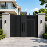 Portail à double battant en aluminium sur mesure DMJ-MZ008 avec petite porte intégrée et grille à lattes verticales