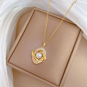 Stainless Steel Jewelry Set Non Fade Diamond Pearl Clover Pendant Necklace Earring for Women Clavicle <b>Chain</b> Choker Charm Jewelry - Product Image 6