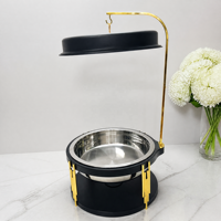 Chauffe-Plat Rond Suspendu Noir 8L 10L en Acier Inoxydable avec Couvercle en Verre pour Buffet de Traiteur, Hôtels et Mariages