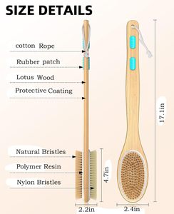 Cepillo de Baño Exfoliante Corporal Reutilizable con Mango Largo de Madera Ecológico y Cerdas Naturales de Luffa y Bambú, Cabezal Reemplazable, Venta al por Mayor - Product Image 4