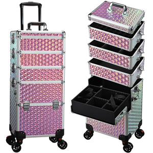 Extra Large <b>Makeup</b> Rolling <b>Case</b> Travel 5 in 1 Cosmetic Train <b>Case</b> Trolley Box Multi-functional <b>Makeup</b> Storage <b>Organizer</b> Cart - Product Image 1