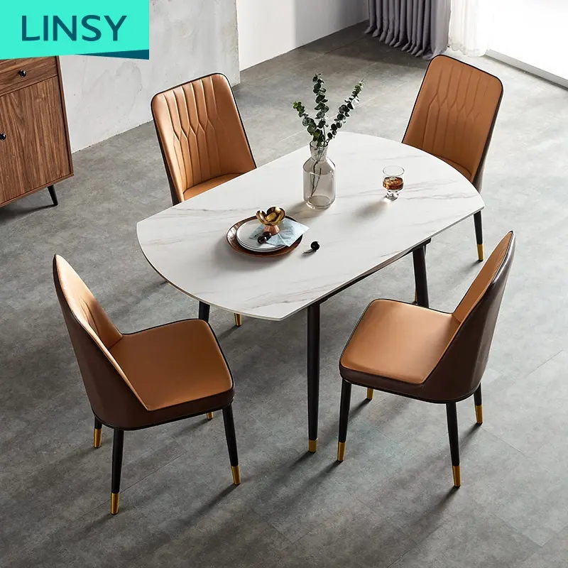 Linsy 럭셔리 공간 절약 Couverts 드 라운드 디너 테이블 라운드 대리석 접이식 식탁 의자 세트 6 지 4r