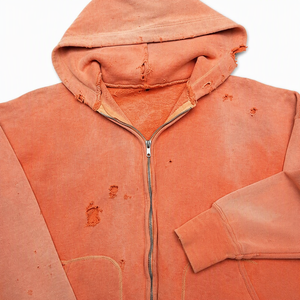 Men Oversized Zip Up <b>Hoodie</b> Fleece Solid Color Hooded Casual Streetwear Garment Dyed Dripping Effect Regular Sleeve - Product Image 3