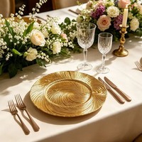Assiette de Présentation Moderne en Plastique Doré à Motif Spirale, Écologique et Personnalisable – Idéale pour Fêtes, Mariages, Hôtels et Banquets – Meilleure Vente