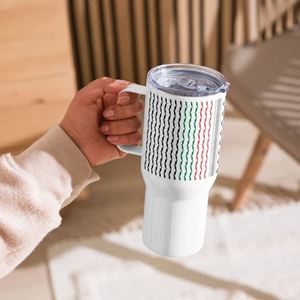 Cadeau du Moyen-Orient, tasse personnalisée de voyage avec poignée, carte palestinienne colorée, tasse à café arabe Kufiya - Product Image 4