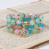 Go Party 7 Couleurs Style Bohème Élastique Multi-Couche Bracelet Strass Lapin Pendentif Bracelets Ensembles Fluorite Perles Bracelet