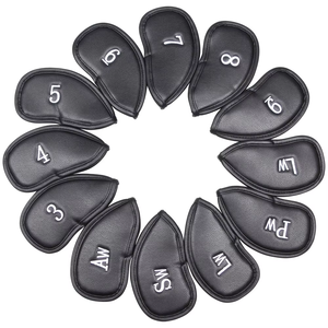 Housse de tête de club de golf en cuir PU épaissi Dericsson, ensembles de housses personnalisées avec logo, 12 pièces, pour protéger les têtes de clubs pour la pratique du golf sur le parcours - Product Image 1
