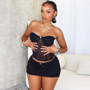 Ensemble <span class=keywords><strong>jupe</strong></span> courte deux pièces tendance pour <span class=keywords><strong>femme</strong></span>, combinaison-pantalon à bustier - Product Image 2