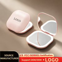 Miroir de maquillage pliable carré à LED portable, éclairage tricolore, retouche en déplacement, miroir de beauté miniature rechargeable
