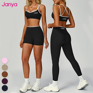 Reggiseno sportivo <span class=keywords><strong>Sexy</strong></span> con cinturini incrociati da donna e Leggings a vita alta con croce a V Set completo da Yoga - Product Image 3