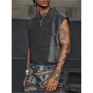 FOXA Débardeur à paillettes pour homme, col rond, sans manches, tenue de soirée, streetwear, club - Product Image 3