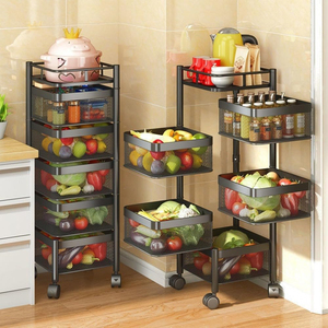 Cesta giratoria cuadrada <span class=keywords><strong>circular</strong></span> de 2/3/45 niveles negra/blanca, <span class=keywords><strong>estante</strong></span> de almacenamiento grande con ruedas, <span class=keywords><strong>estante</strong></span> de Metal para frutas y verduras - Product Image 5