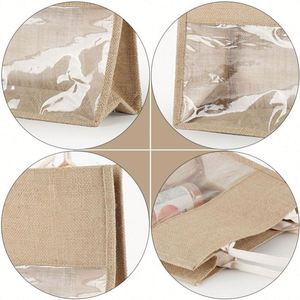 Custom Shopping <b>Gift</b> Bridesmaids Birthday Wine Decorated Recycled Transparent Tote Jute <b>Bag</b> With Window - Product Image 3