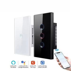 Interrupteurs muraux tactiles intelligents Wi-Fi US/UK sans fil 110V~240V <span class=keywords><strong>Smart</strong></span> <span class=keywords><strong>Life</strong></span> 10A avec bouton en verre à rainure concave, produit <span class=keywords><strong>Tuya</strong></span> <span class=keywords><strong>pour</strong></span> la maison - Product Image 1