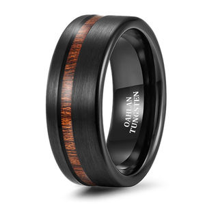 OAHLAN Gioielli alla Moda, Anelli in Carburo di Tungsteno da 8mm con Intarsio in Legno Spazzolato Nero, Comodi da Indossare, per Matrimonio e Fidanzamento, per Uomo e Donna - Product Image 1