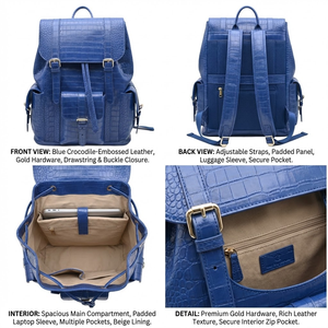 Fabricante fábrica logotipo personalizado minimalista <span class=keywords><strong>cocodrilo</strong></span> patrón vegano cuero viaje escuela portátil PU cuero <span class=keywords><strong>mochilas</strong></span> para hombres - Product Image 2