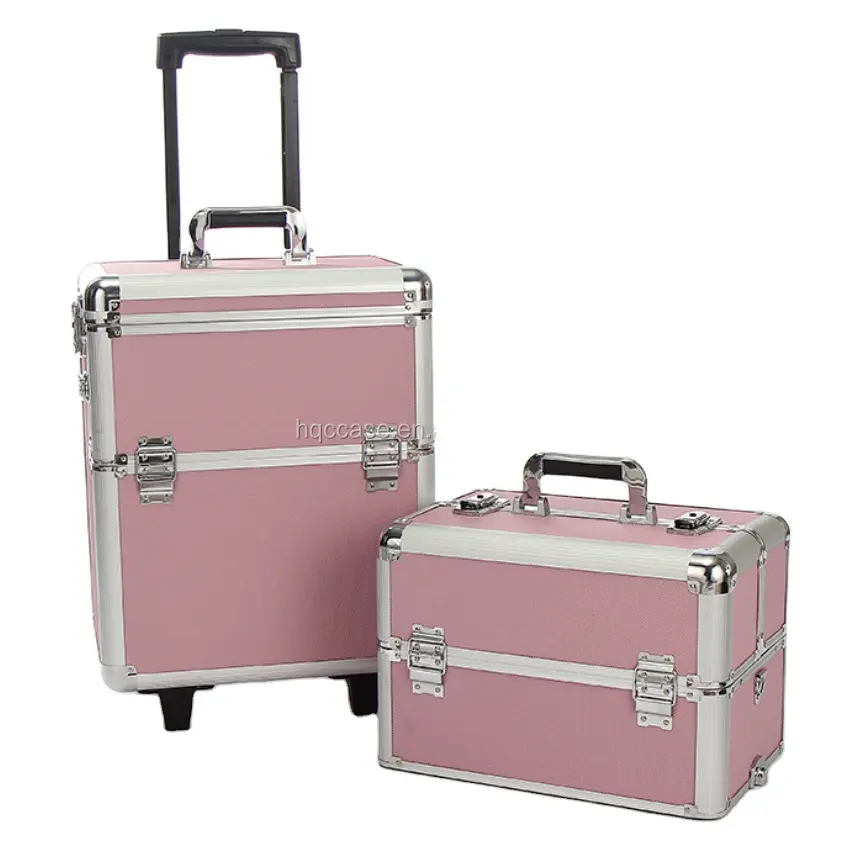 Multifunctionele Verwijderbare Make-Up Koffer Roze Trolley Reizen Cosmetische Case Met Wielen