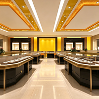 Schwarz-Gold Edelstahl Schmuck-Vitrine Marmor-Glas Schmuckladen-Theke Mit LED-Beleuchtung