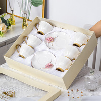 Set Cangkir Kopi Keramik Modern Grosir, Pinggiran Emas & Desain Bunga Buatan Tangan untuk Rumah dan Bisnis Katering