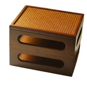 Bamboo Tea Set Storage Box <b>Square</b> Double Layer Dustproof Desktop Rack For Tea Display And Storage - Product Image 5