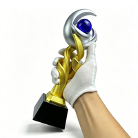 Trophée personnalisé en résine et métal, design lune or et argent avec boule de cristal bleue, récompense d'entreprise gravable pour cérémonie d'hommage d'équipe