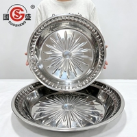 Assiette de service en acier inoxydable épaissie de 30-55 cm, grande capacité, motif gaufré, plateau métallique argenté, vente en gros