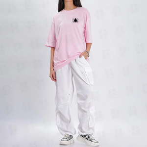 Camisetas de Mujer al por Mayor, 100% Algodón, Manga Corta, Hombros Caídos, Cuello Redondo, Logotipo Personalizado Impreso en Serigrafía, Tejido Sólido, Corte Holgado - Product Image 3