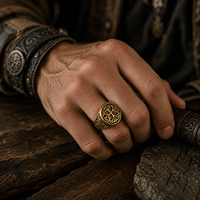 Bague Chevalière JLM Vintage Plaqué Or 18K Arbre de Vie pour Homme en Acier Inoxydable, Amulette Celtique Yggdrasil – Vente en Gros