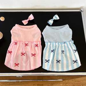 Venta al por mayor de ropa de lujo para mascotas 2025 primavera/verano nueva ropa para perros y gatos fiesta rayas perro chaleco vestido Bowknot falda - Product Image 2